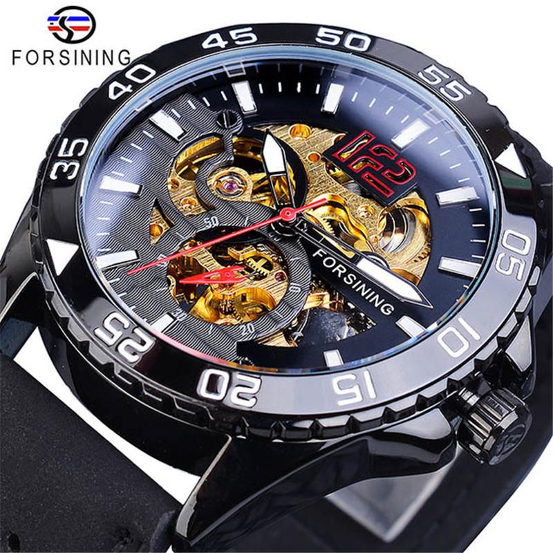 Forsining Men's Fashion Casual Hollow Waterproof Automatic Mechanical Watch GMT1155-1-A