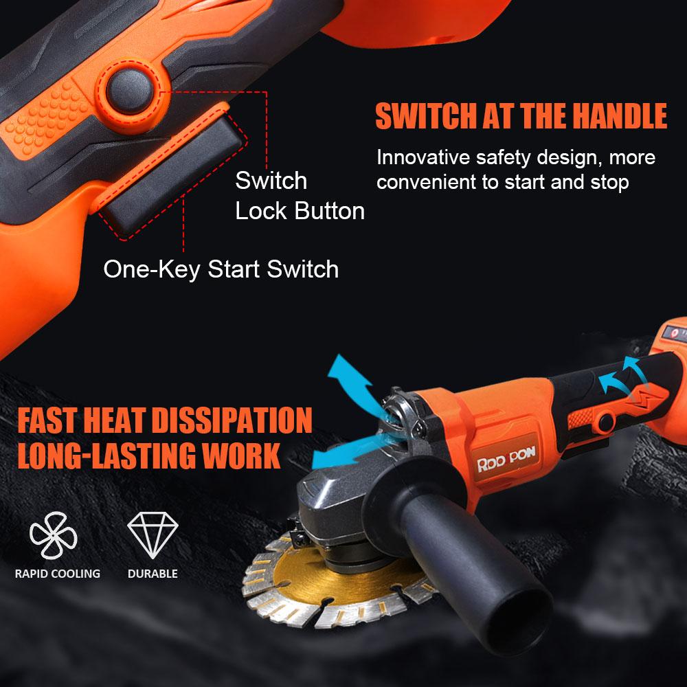 Brushless Cordless Impact Angle Grinder 125mm Variable Speed For 18V Battery DIY Power Tools Cutting Machine Polisher No Battery