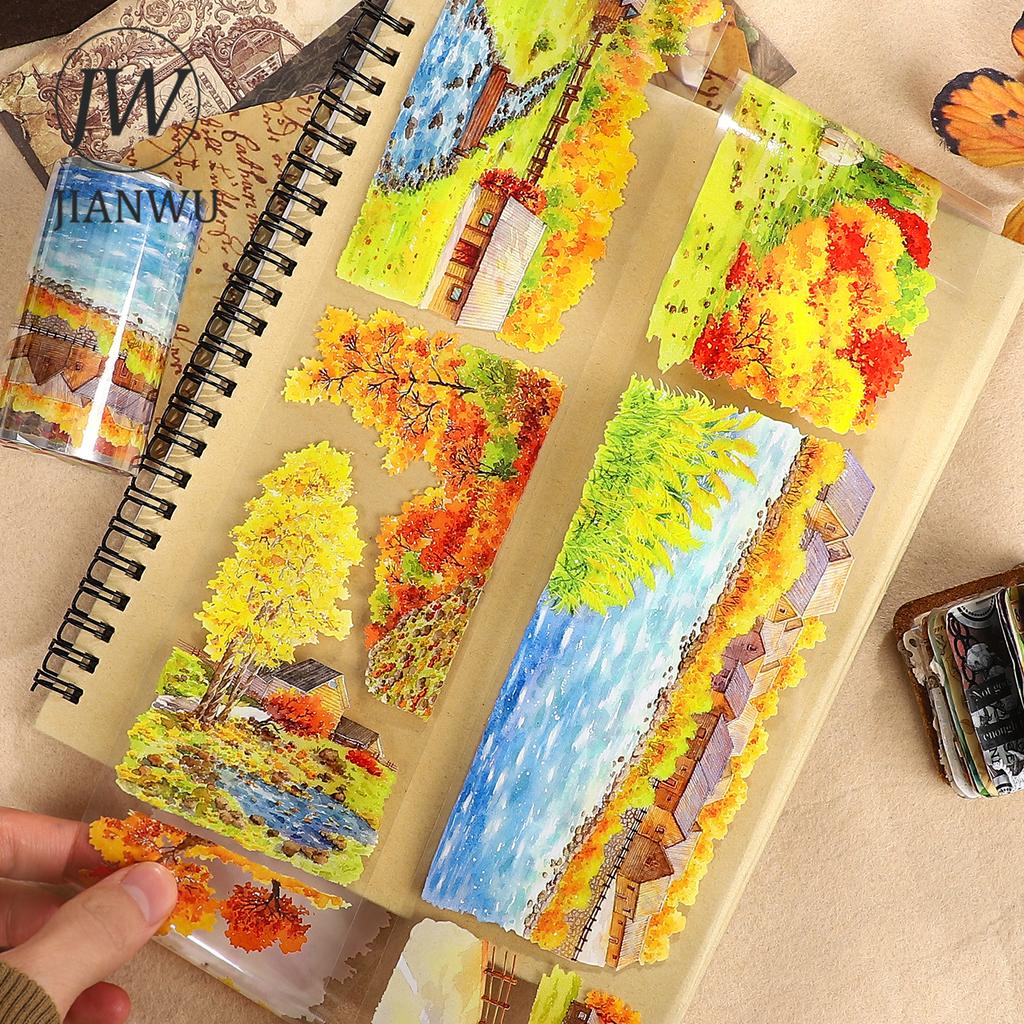 JIANWU 70mm*5m Autumn In Altay Series Vintage Tree Field Landscape Material Collage PET Tape Creative DIY Journal Stationery