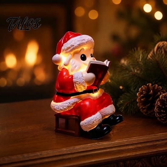 Desktop Holiday Accents Santa Claus Night Light, Resin Christmas Tabletop Ornament with Window Display Warm LED Lighting, Bedroom Bedside Table
