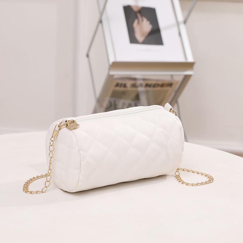 New diamond cylinder bag trendy zipper bag chain shoulder messenger bag change mobile phone bag