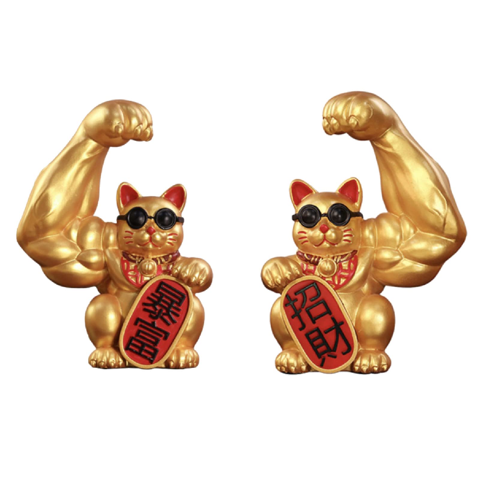 Famimueno Lucky Cat Figurine for Good Fortune and Perfect for Grand and Gifts Set of Wealth, Palm-Sized, Openings, Housewarmings, (Golden 2)