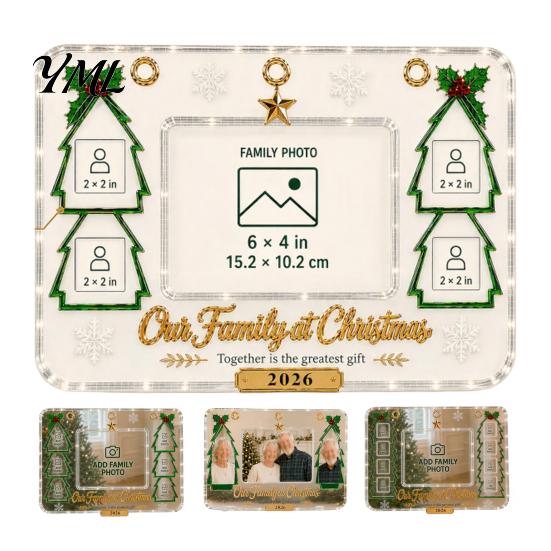 Transparent Photo Holders Acrylic Christmas Picture Frame, Clear Family Gift for Parents Anniversary Birthday Gifts Mom Dad Grandparents Ornaments