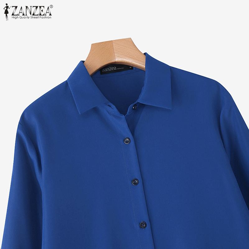 ZANZEA Vestido feminino casual gola virada para baixo manga 3/4 camisa solta