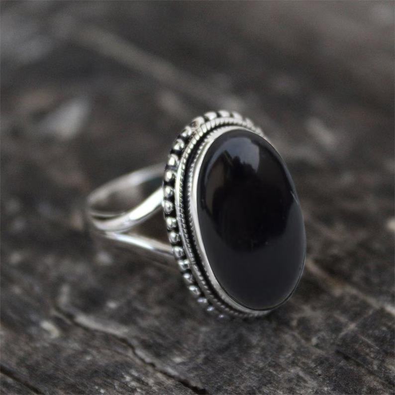 Black Onyx Oval Gemstone Ring, Solid 925 Sterling Silver Ring, Handmade Jewelry, Thanksgiving Ring, Women Jewelry