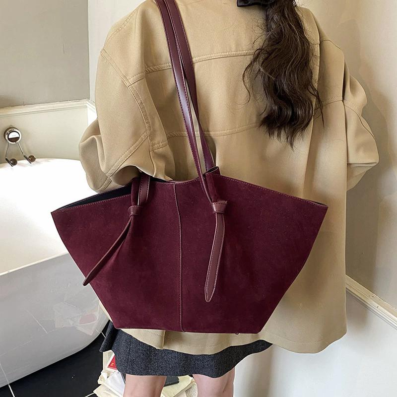 Light Luxury Brand Designer Wing Bag Frosted Suede Tote Bag Solid Color Versatile Large Capacity Women Storage Underarm Bags