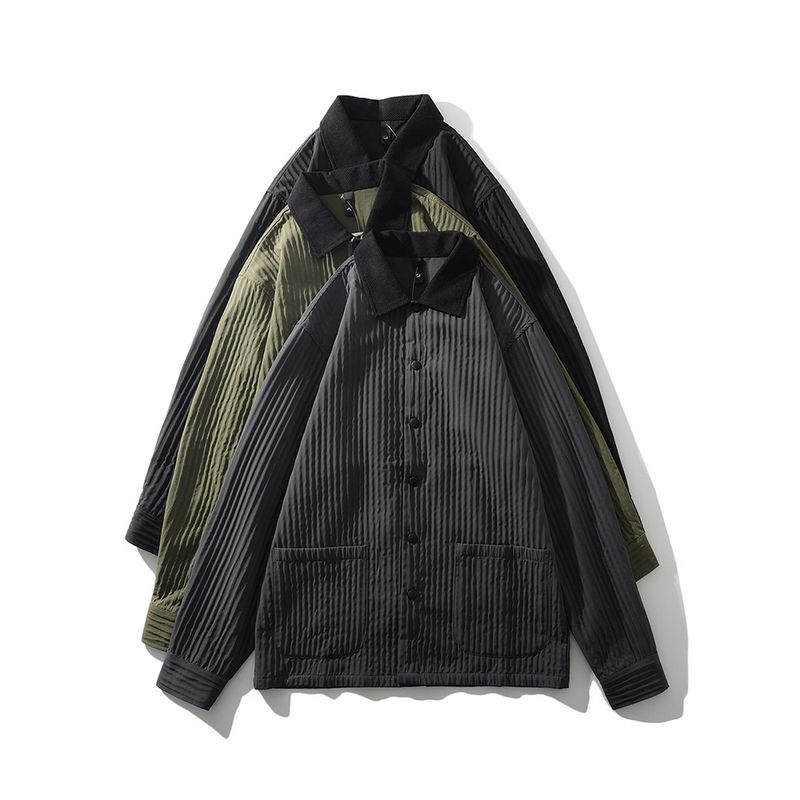 American vintage Contrast Color Lapel Pleat Cargo Shirts Men's Spring and Summer Thin Outerwear Foreign Trade Men's Casual Shirt