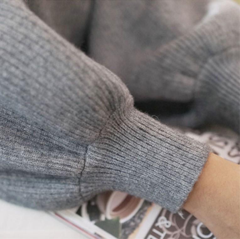 2019 Autumn/Winter Women's Korean Style Half-High Collar Pullover Sweater with Lantern Sleeves