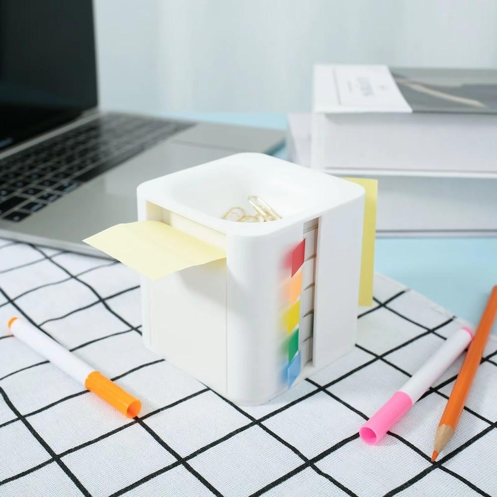 Plastic Desktop Note Holder 5-in-1 Page Marker Case Sticky Note Dispenser Dorm Room