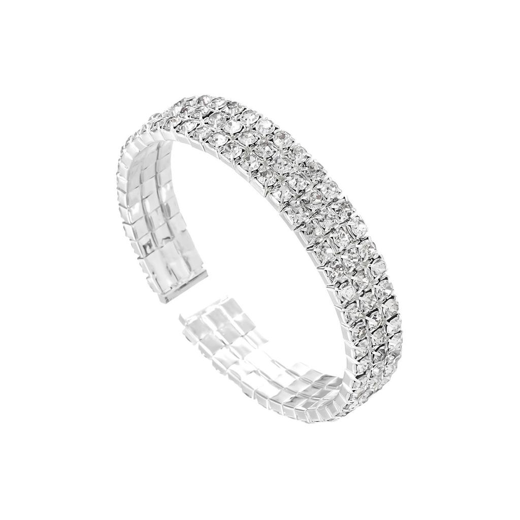 3-Layer Rhinestone Open Bangle Alloy Bracelet for Women Stylish Jewelry