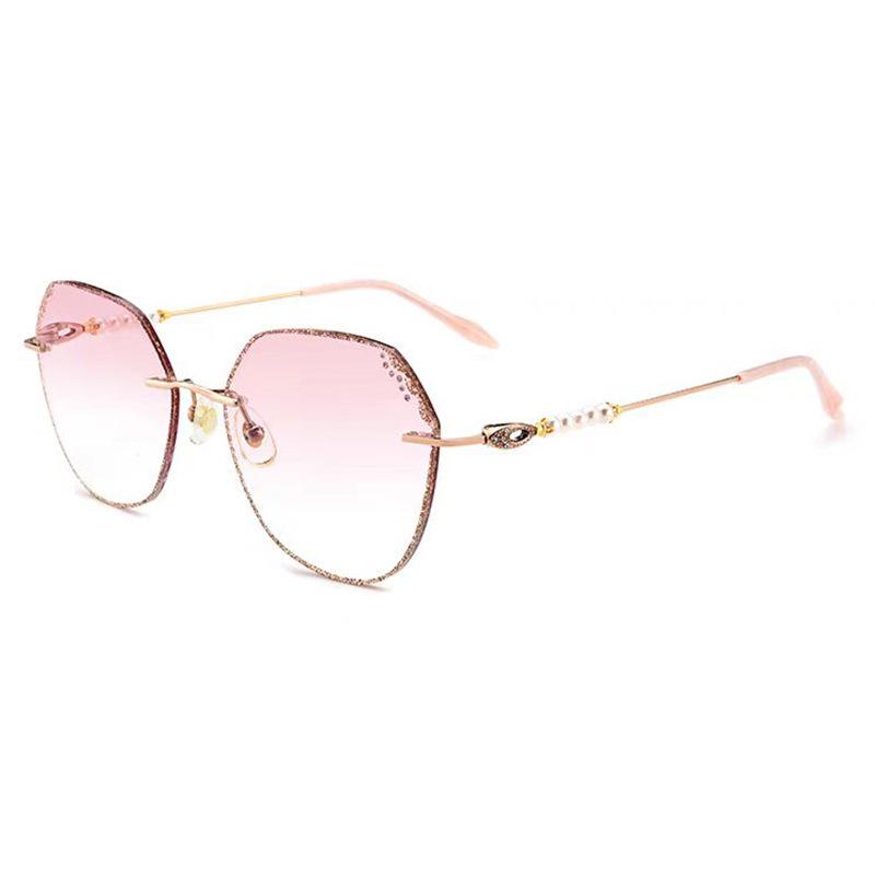 Popular Diamond-Cut Rimless Reading Glasses: Large Frame, Anti-Blue Light, High-Definition with Pearl Details
