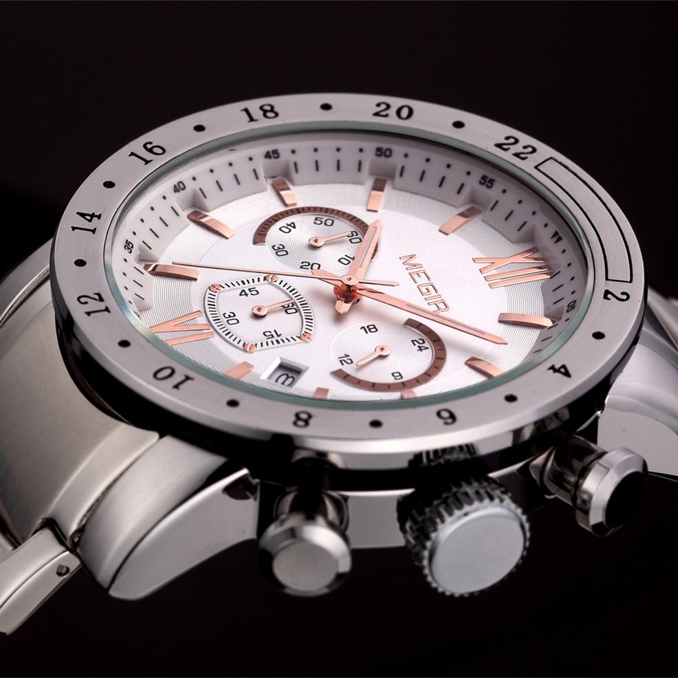 Megir Original Quarz Männer Uhr Edelstahl Business Handgelenk Uhren Uhr Männer Große Zifferblatt Wasserdicht Leucht Relogio Masculino