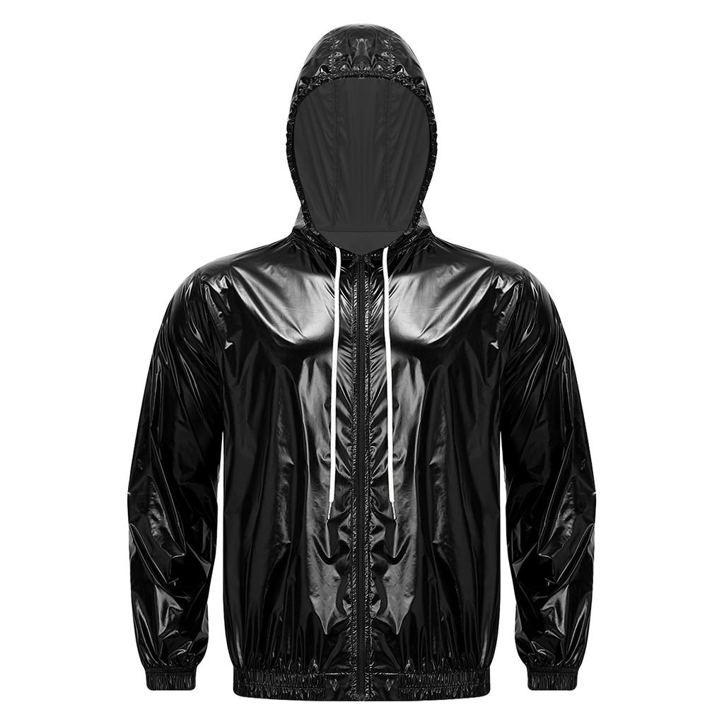 Giacca Impermeabile con Cappuccio da Uomo Manica Lunga Zip Frontale Cappuccio con Coulisse Giacca a Vento Impermeabile