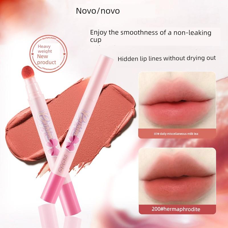 Novo Lip Cream Matte Velvet Mist Lip Mud Plush Tip Nude Lipstick No-Makeup Lip Glaze Lip and Cheek Dual-Use