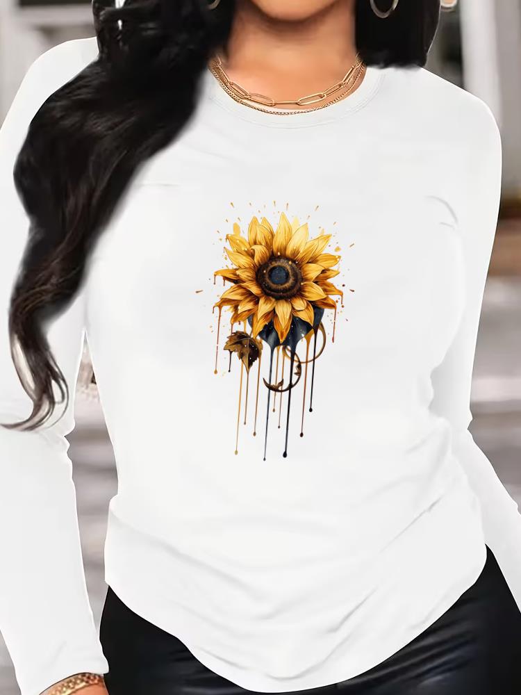 (Asian Size) T Shirt Tee Women Clothing Butterfly Cute Long Sleeve Print Autumn Winter Spring Casual Fashion Top O-neck Graphic T-shirts