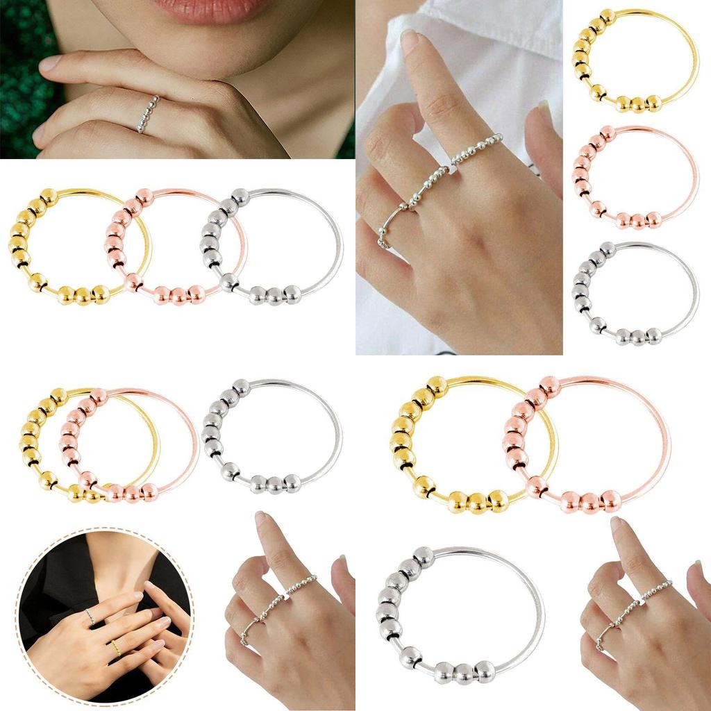 Fashionable And Specially Designed Sterling Silver Rotating Beaded Finger Ring For Women