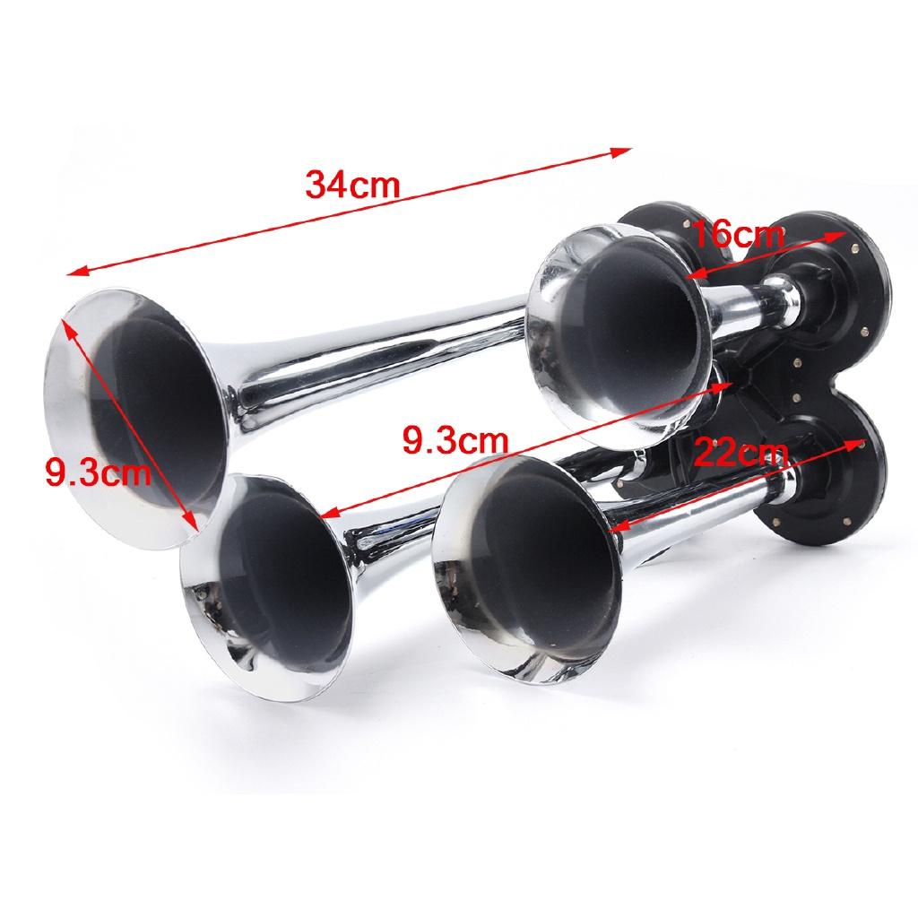 3L 150PSI Air Horn 150 BD Air Compressor and 4 Trumpet Chrome for Truck High Pressure Air