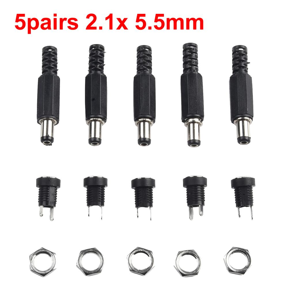 5 Pair DC 12V Male Female Socket Panel Mount Power Connector DC Power Male Female Socket Adapter Connector Tool