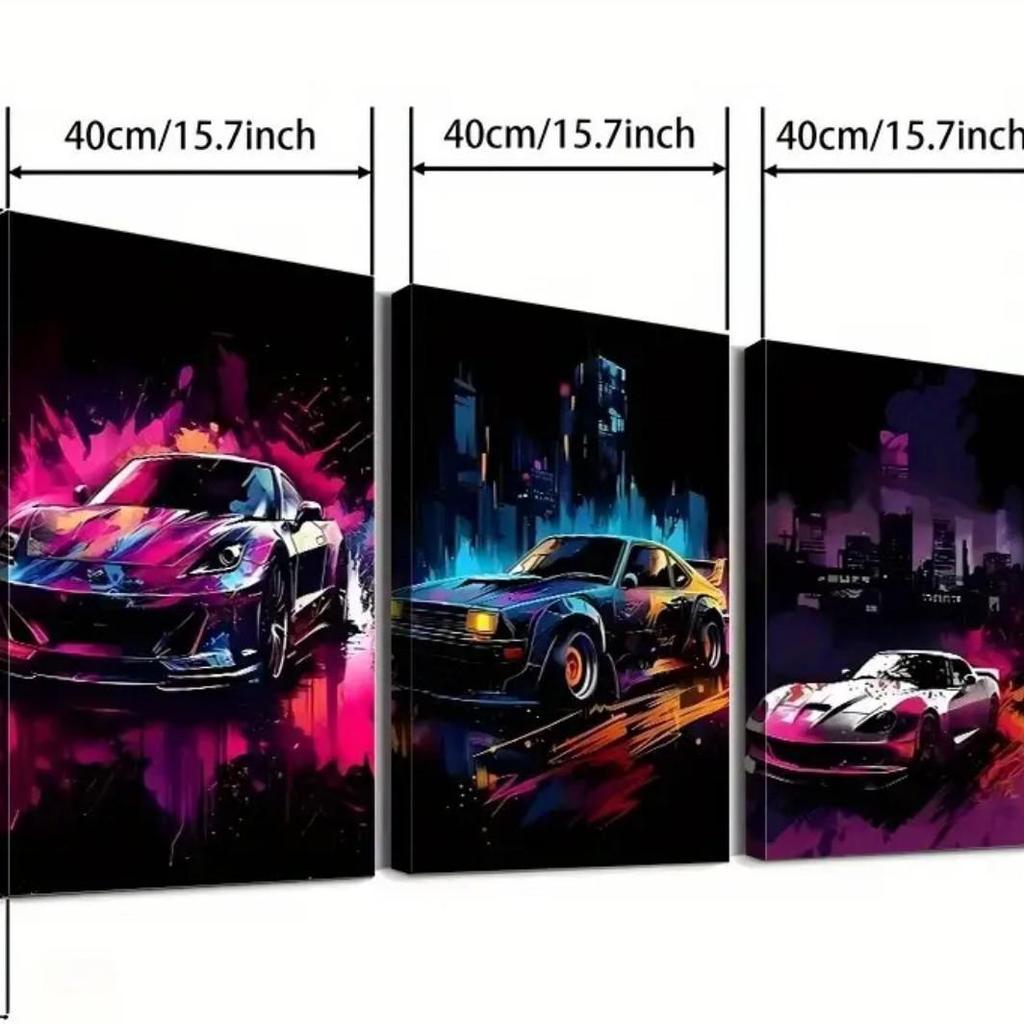 Sports Car Bedroom & Living Room Wall Mural: Decorative Oil Canvas Painting with Pine Wood Frame