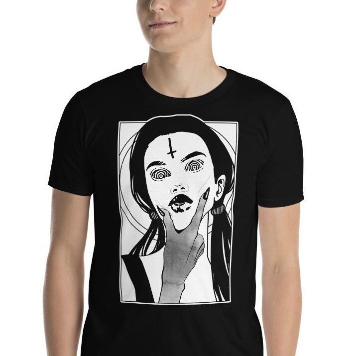 Horror Devil Demon Girl Creepy Inverted Cross Short-Sleeve Unisex T-Shirt