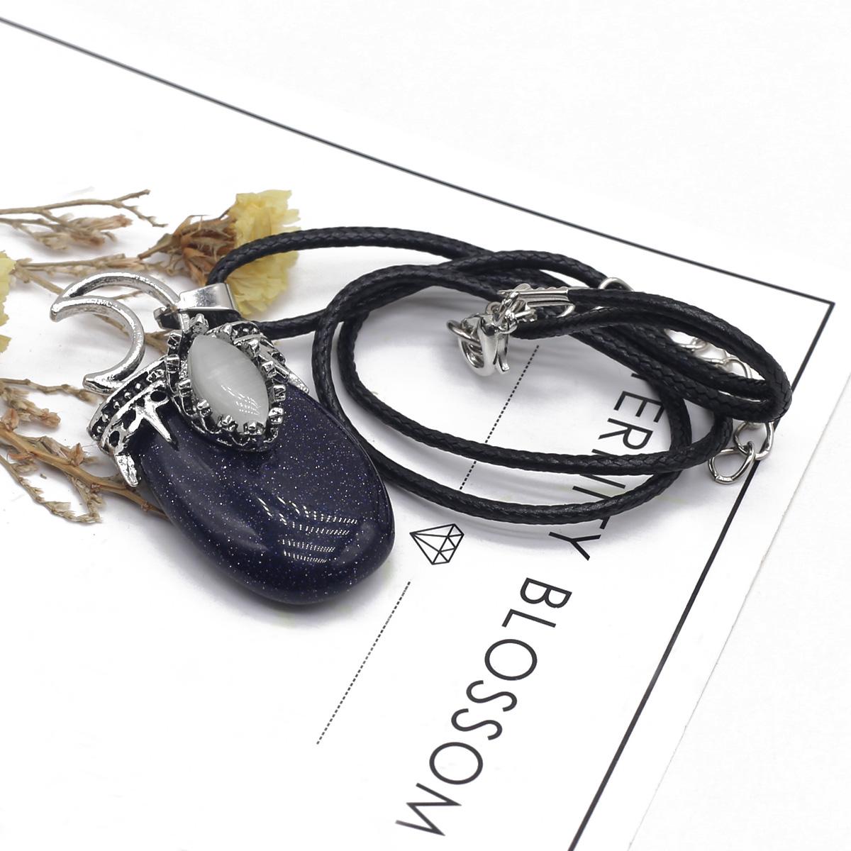 

1 шт. в партии, ожерелье из натурального камня в форме луны, кулон с агатом, опалом, аметистом, подвеска с кожаным шнуром, цепочка, ожерелья для женщин и мужчин, ювелирные изделия 22x45 мм 1Pcs/Blue Sand Stone