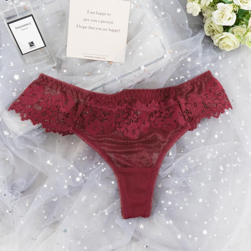 Lace Women Thong Transparent Sexy Briefs Female Intimate Underpants Low Rise Lingerie T Back Knickers
