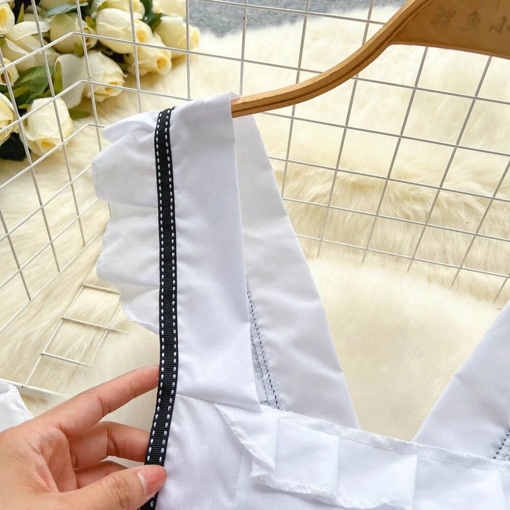 Sweet Bow Ruffles Erotic Pajams Dress Women A-line Sheath Short Tank Top Night Dress Cosplay Sexy Lingerie Nightwear