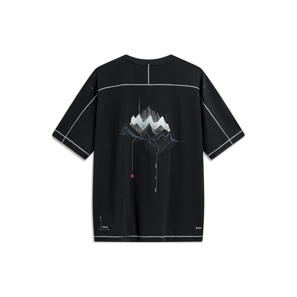 Li Ning CF Reflective Letter Print Loose Fit Round Neck Short Sleeve T-Shirt Unisex T-Shirts Black ATSU603-1