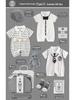 Newborn Baby Boy Gift Box: Off-White & Grey Striped Outfit - High-End Spring Festival Full Moon Collection