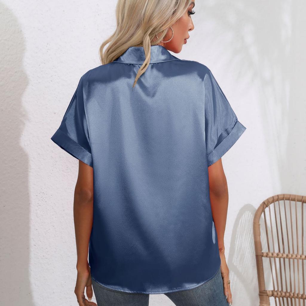 Women's Summer Satin Short Sleeved Shirt Top