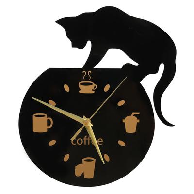 Kitchen Wall Clock Coffee Cat 3D Effect Durable Acrylic Mute Movement Frameless Design Waterproof