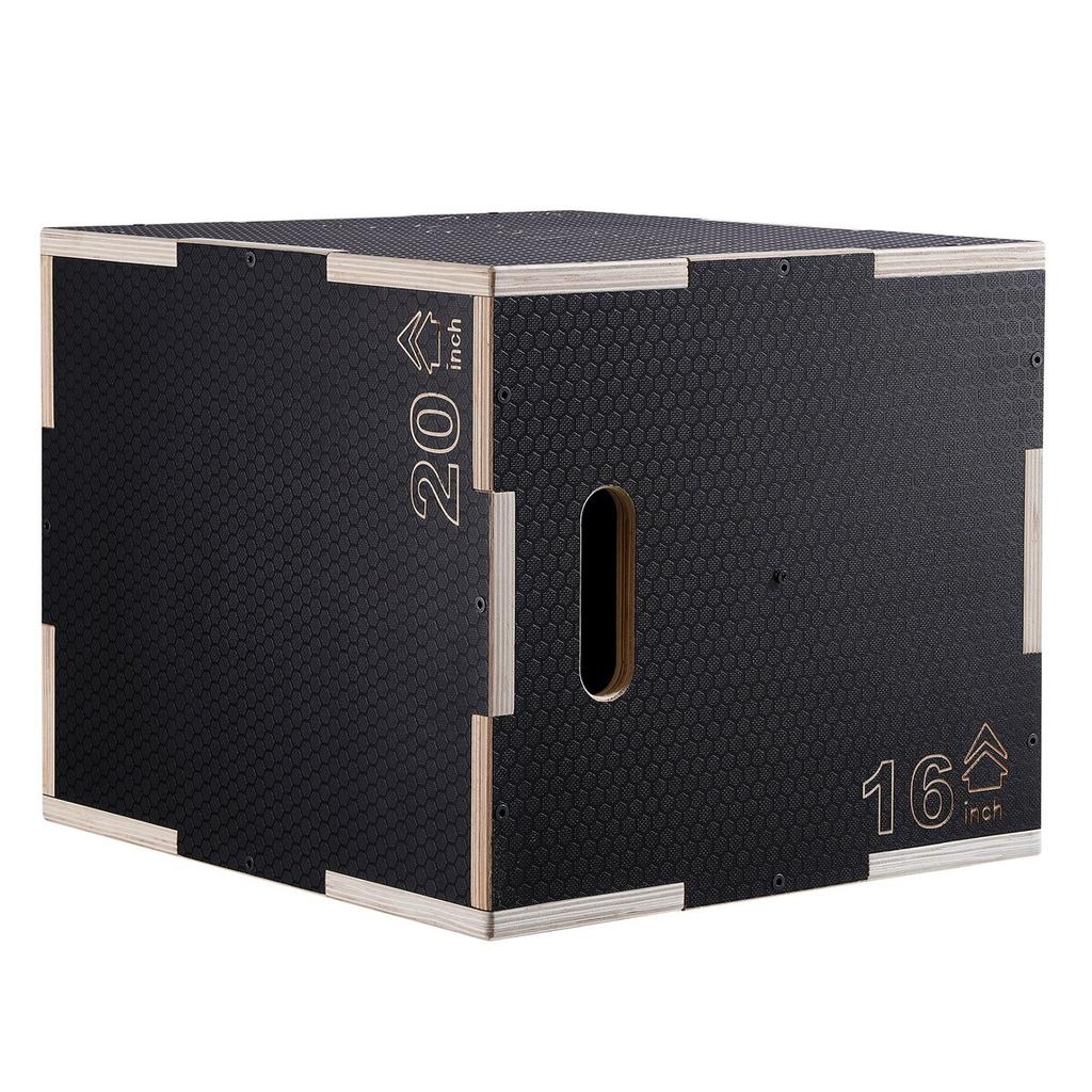 3 In 1 Plyometric Jump Box, 20/18/16 Inch Wooden Plyo Box, Platform & Jumping Agility Box, Anti-Slip Fitness Exercise Step Up Box for Home Gym