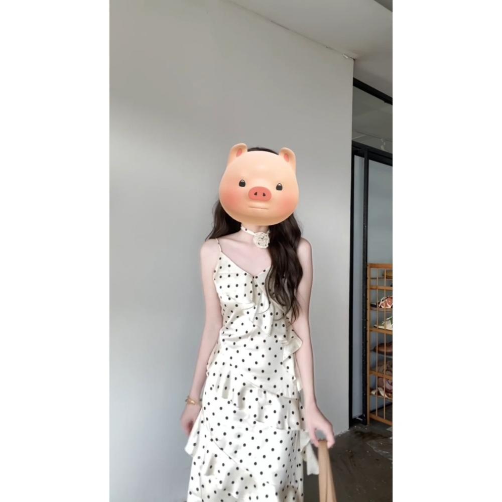 French Polka Dot Suspender Dress Women's French Spring and Summer New Waist and Thin Pure Desire Lotus Leaf Edge and Thin Long Skirt