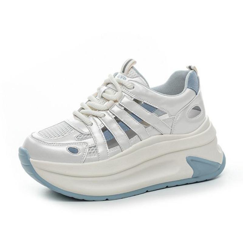 Fashion 7CM Women Spring Summer Air Mesh Shoes Mules Shoes Hollow Chunky Sneaker Slides Sandals Platform Wedge Microfiber Platform Wedge