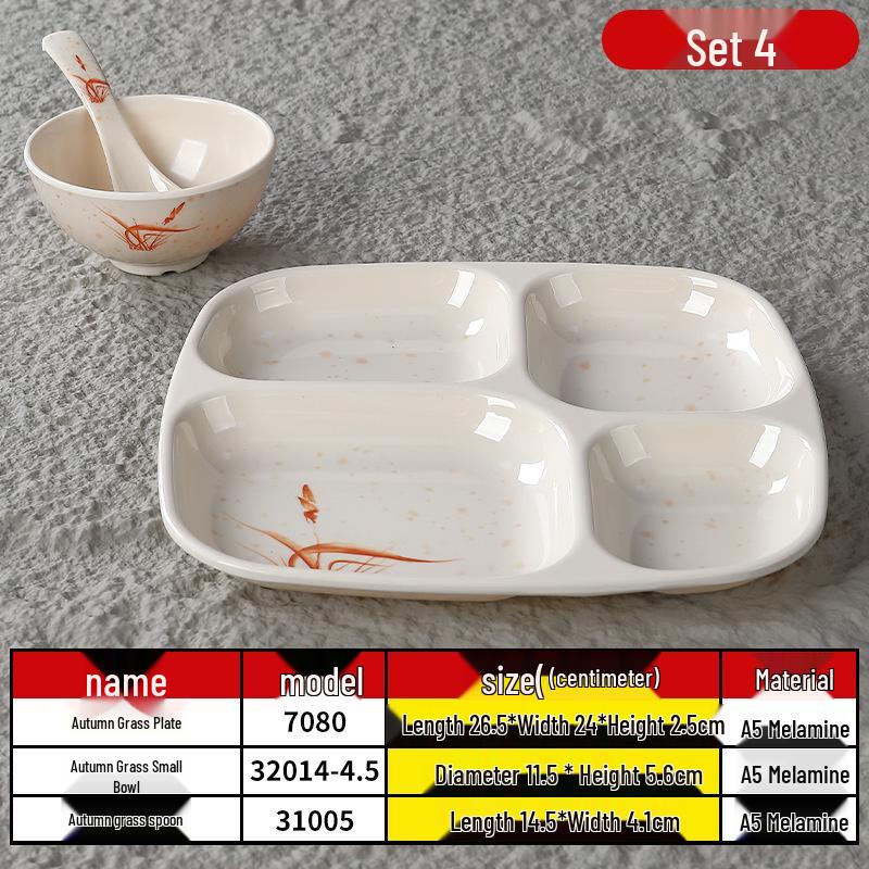Autumn Grass Melamine Compartment Plate - Durable Dining Tableware for Restaurants, Schools, and Canteens