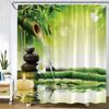Zen Green Bamboo Shower Curtain Pink Flower Plant Black Stone Spa Garden Scenery Wall Hanging Fabric Bathroom Decor Curtains Set