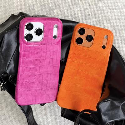 Schicke Orangerose Krokodilmuster PU-Leder Silikon Weiche Handyhülle für iPhone 14 16 15 17 Pro Max Stoßfeste Hülle