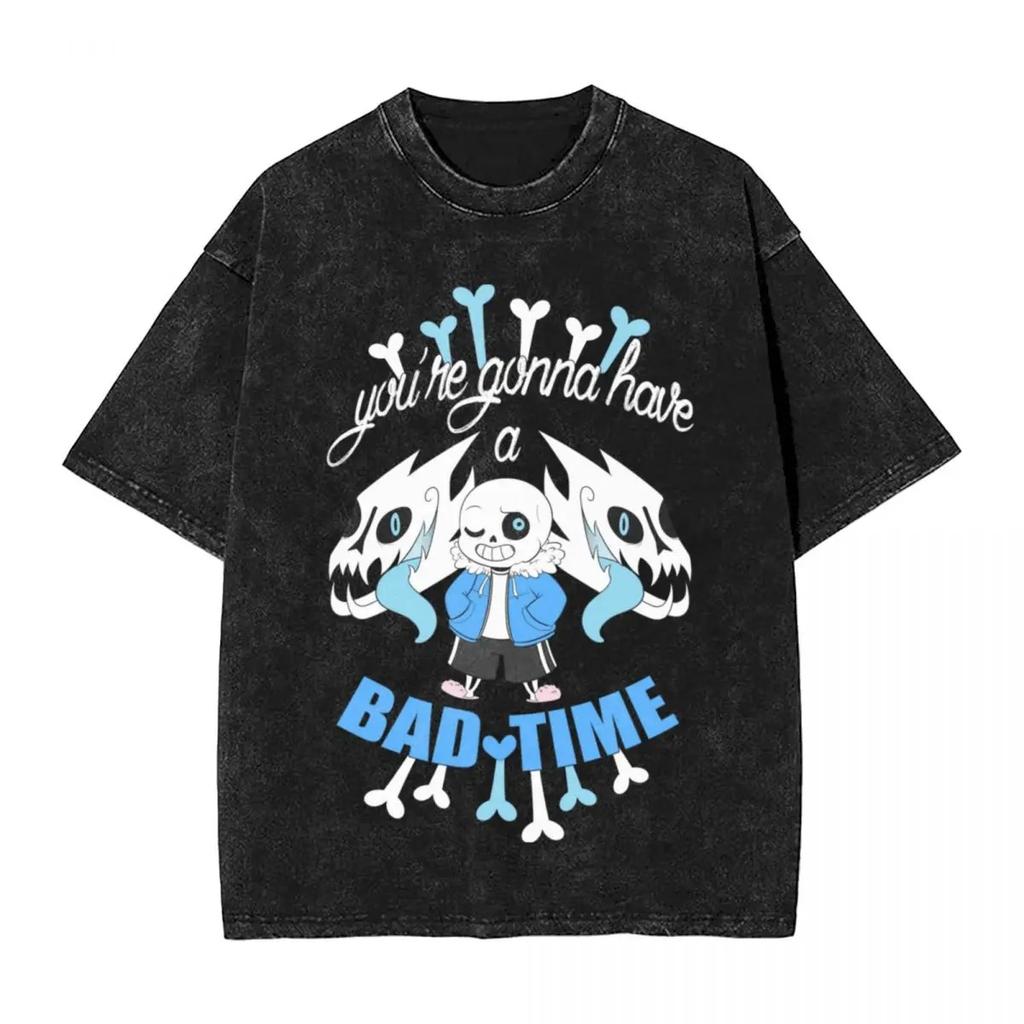 Hot Sale PS Game Undertale Sans Papyrus Graphic Print Vintage Washed TShirt Men Women Cotton Fashion Summer Tee Oversized Top