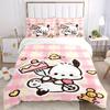 3pcs Pink Grid Cake Pochacco Printed Bedding Set, Soft and Comfortable Quilt Cover for Bedroom, Guest Room (1 Duvet Cover + 2 Pillowcases, P