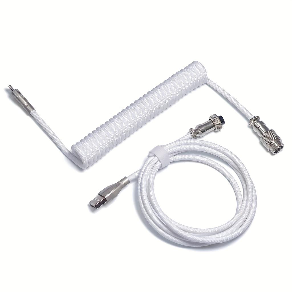 New Type C Coiled Cable USB Aviator Aviation Connector for Mechanical Gaming Keyboard Desktop PC Data Sync Charging Wire