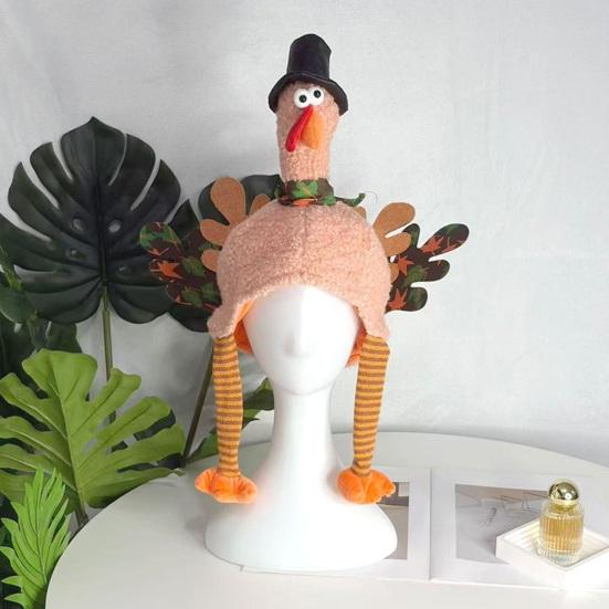 Plush Turkey Headwear with Movable Legs Soft Lining Comfortable Fit Thanksgiving Turkey Hat Festival Party Accessory Holiday Decoration