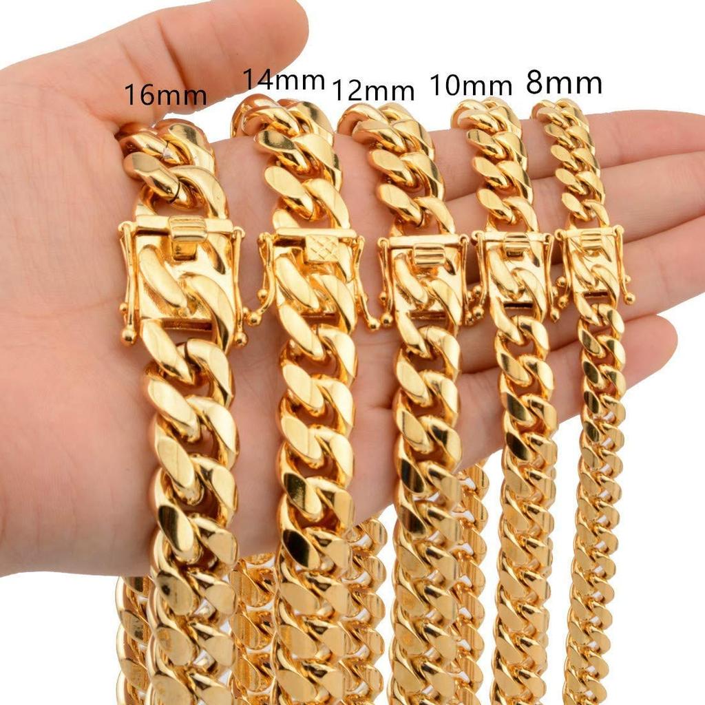 Rockyu Stainless Steel Gold 18k Gold Plated Curb Chain Stylish Hip Hop Popular Accessory Men's Necklace, Style,
