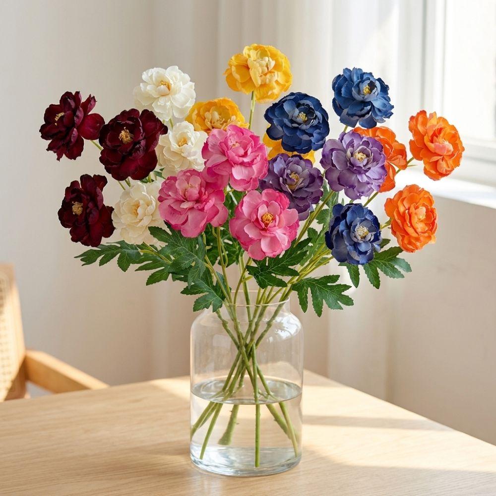 3-headed Peony Artifiical Flower Branch 62cm Height with Green Leaves Simulation Flower Flexible Stems Roses Fake Flower