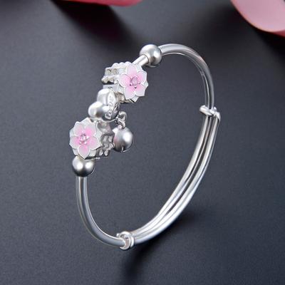 Pulseira japonesa S999 totalmente polida em prata para mulheres, pulseira elegante e doce, acessório versátil com contas redondas de óleo e gota de flor para estudantes