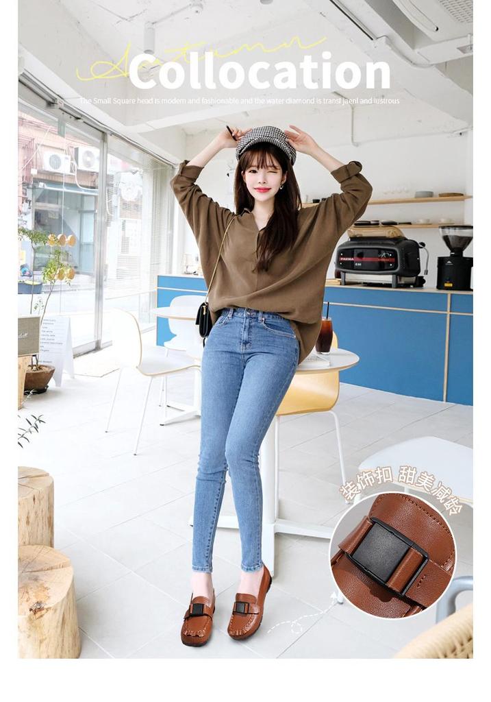 2022 Autumn Ethnic Style Buckle Slip-on Women's Korean Fashion Loafers - Soft Upper & Sole Mother's Shoes