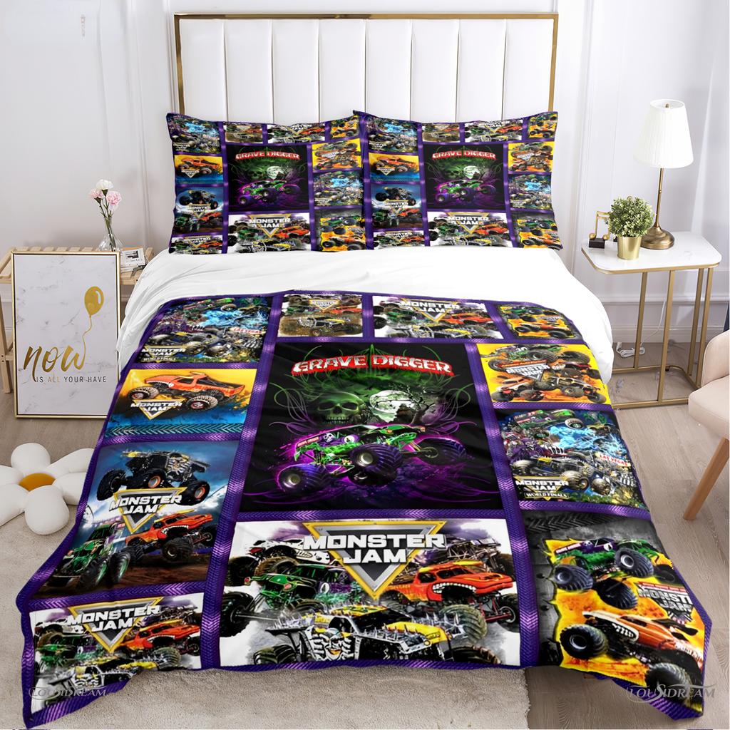 Monster Truck Duvet Cover Catroon Monster Jam Bedding Sets Soft Quilt Cover And Pillowcases For Teens Single/Double/Queen/King