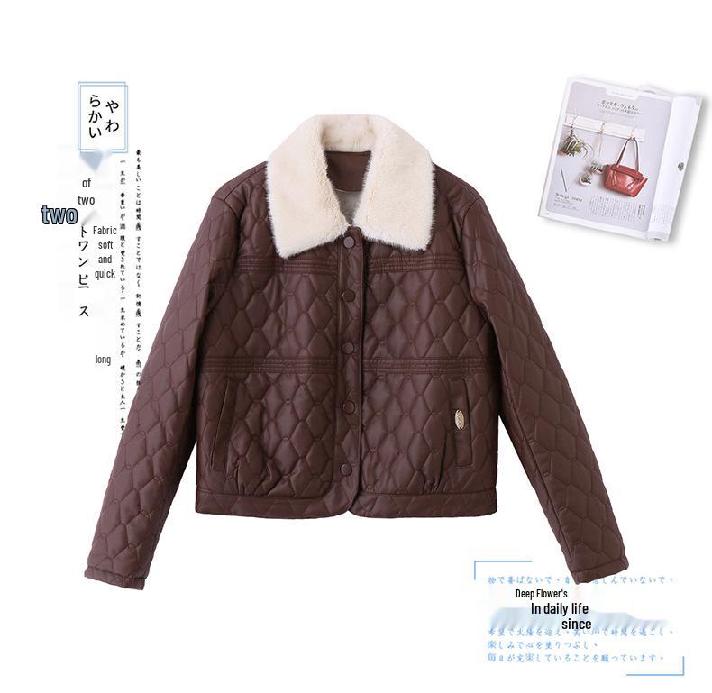Women's Fleece Lined PU Leather Motorcycle Jacket with Fur Collar, Autumn/Winter Style ZH1158