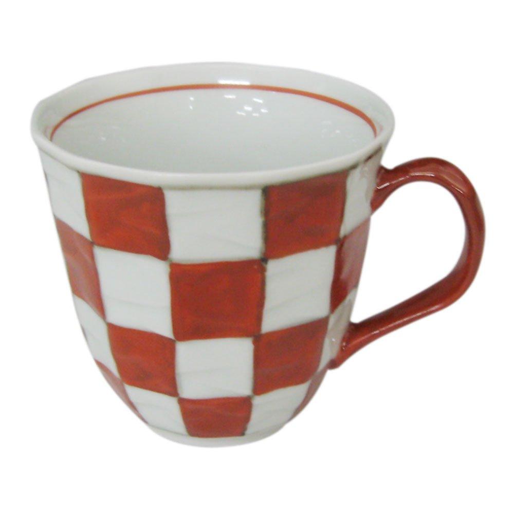 Arita Ware Souta Kiln Checkered Pattern Perfect for 60th Birthdays and Respect for the Aged Product 301933 Mug, Red, Beveled, Day, Number