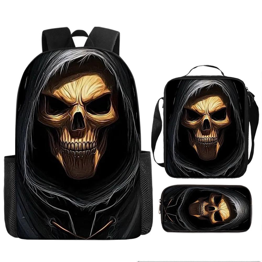 Halloween Backpack Pumpkin Ghost 3-Piece Set Schoolbag Kids Shoulder Bag Cute Bookbag for Boys Girls