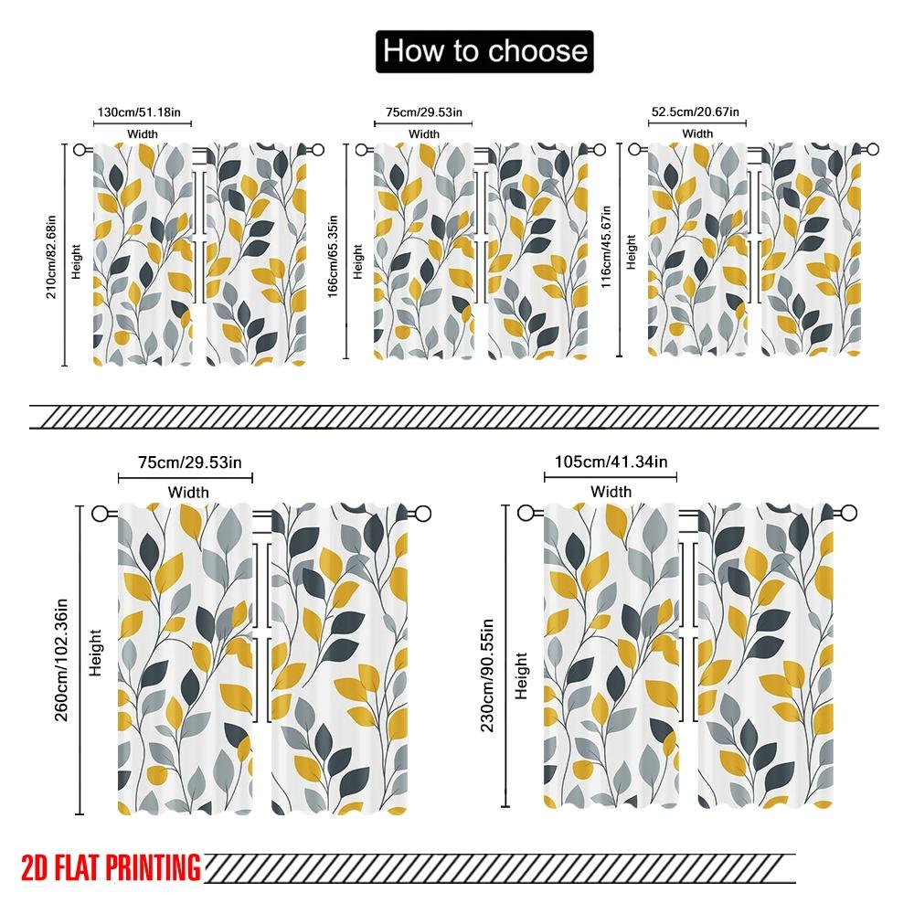 2pcs,2D Plane Printing Curtains Digital Printed Leafy Harmony Polyester (without Rod) Holiday Perfect for Bedroom, Kitchen,